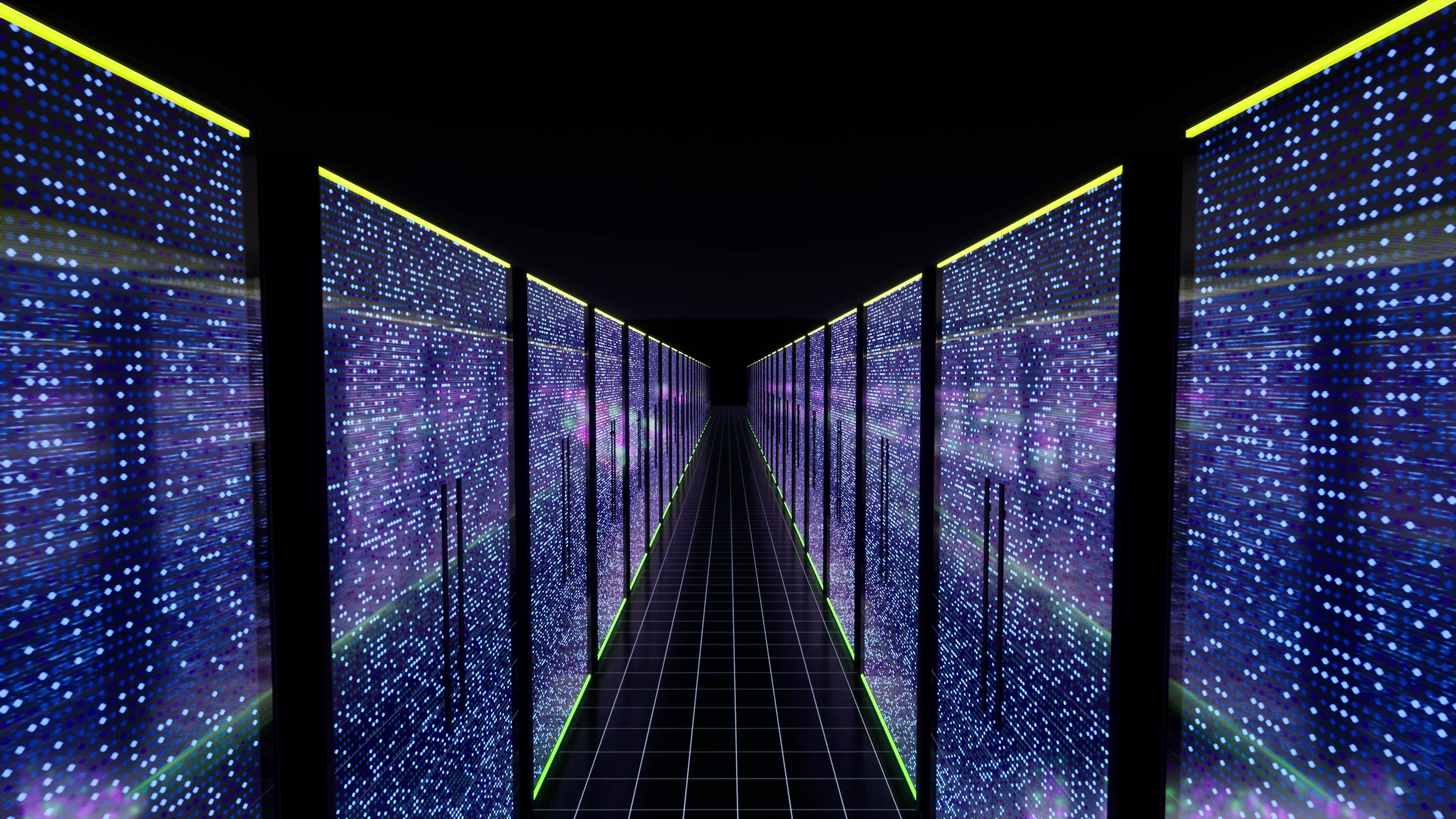 Modern data center with neon lighting